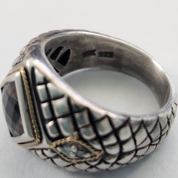 ELEGANZA Smoky Quartz, Diamonds, 925 Silver, 18K Gold ring, size 6, preloved - Picture 6 of 8